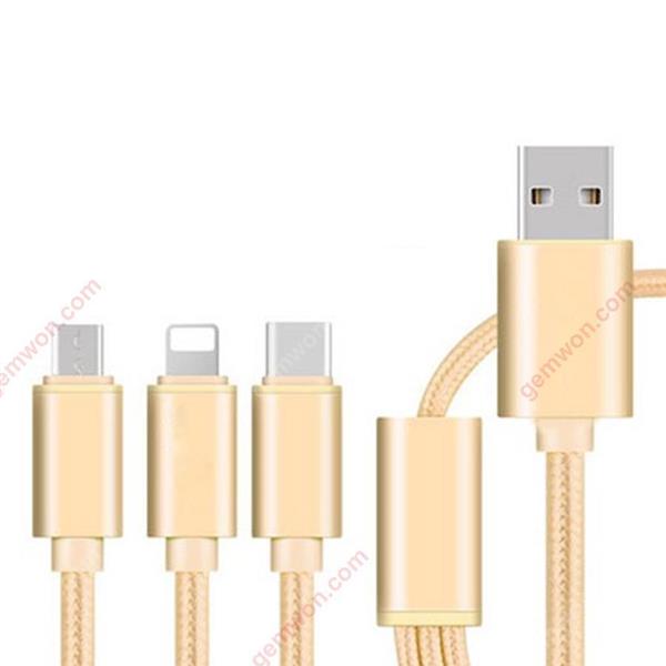 3 in 1 data line, USB to lightning type c micro data line（gold） Charger & Data Cable G82701