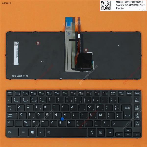 Toshiba Tecra A40-C A40-C1430 A40-C1440 A40-C-18R BLACK FRAME GLOSSY WIN8 (With point stick,Backlit) FR N/A Laptop Keyboard (OEM-B)