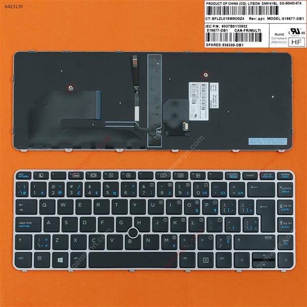HP EliteBook 840 G3 SILVER FRAME BLACK (with point,Backlit,Win8) CA/CF 9Z.NCHBQ.001 CY0BQ Laptop Keyboard (OEM-B)