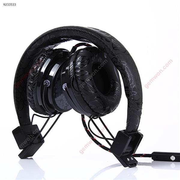 E19 flower stripe Head-mounted computer earphone cable control with music eat chicken earphone computer universal black Headset E19