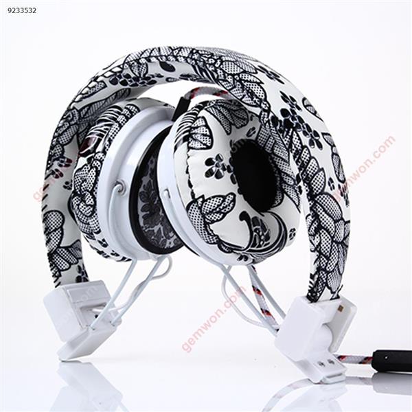 E19 flower stripe Head-mounted computer earphone cable control with music eat chicken earphone computer universal white Headset E19