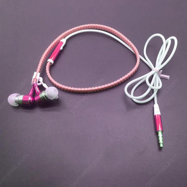 Glowing Earphone Luminous Light Metal Zipper Headphone Earbuds Glow In The Dark(pink) Other Luminous headphones