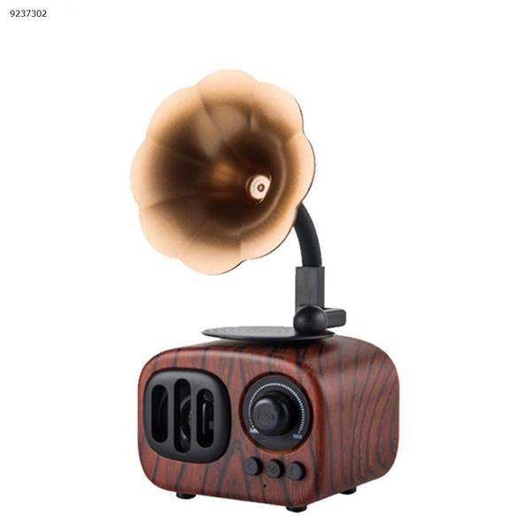 Retro Bluetooth Speaker Classic Gramophone Gramophone Shape Design Music Player Support AUX TF Card Wireless Call (Red wood) Bluetooth Speakers AS90