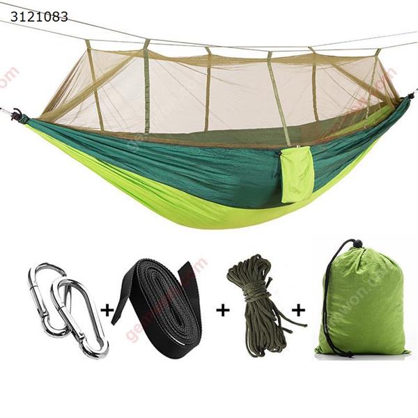 Outdoor parachute cloth hammock with mosquito nets ultra light portable double army green camping aerial tent, equipped 260*140cm with hooks, ropes. Pink. Exercise & Fitness SY-00002