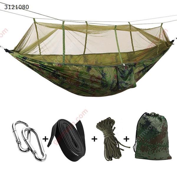 Outdoor parachute cloth hammock with mosquito nets ultra light portable double army green camping aerial tent, equipped 260*140cm with hooks, ropes. Black. Exercise & Fitness SY-00002