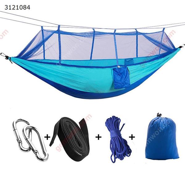 Outdoor parachute cloth hammock with mosquito nets ultra light portable double army green camping aerial tent, equipped 260*140cm with hooks, ropes. Blue. Exercise & Fitness SY-00002