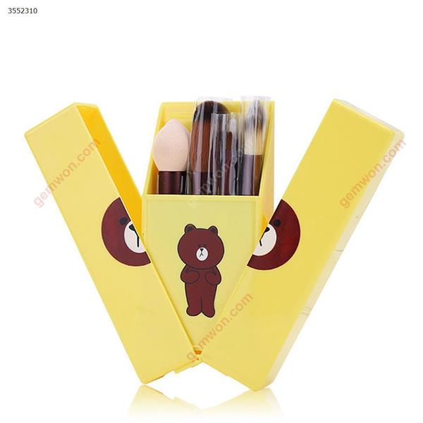 Portable travel mirror with boxed makeup brush，8 sets of brush, travel makeup artifact Yellow Makeup Brushes & Tools S300