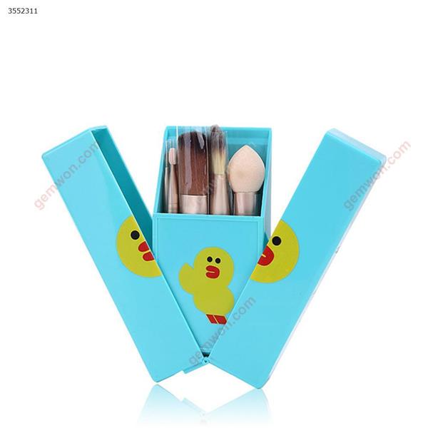 Portable travel mirror with boxed makeup brush，8 sets of brush, travel makeup artifact Blue Makeup Brushes & Tools S300