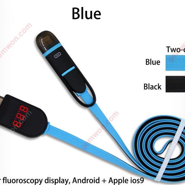 Multi-function new creative usb phone data line intelligent power failure display current voltage fast charging line，Blue Charger & Data Cable N/A