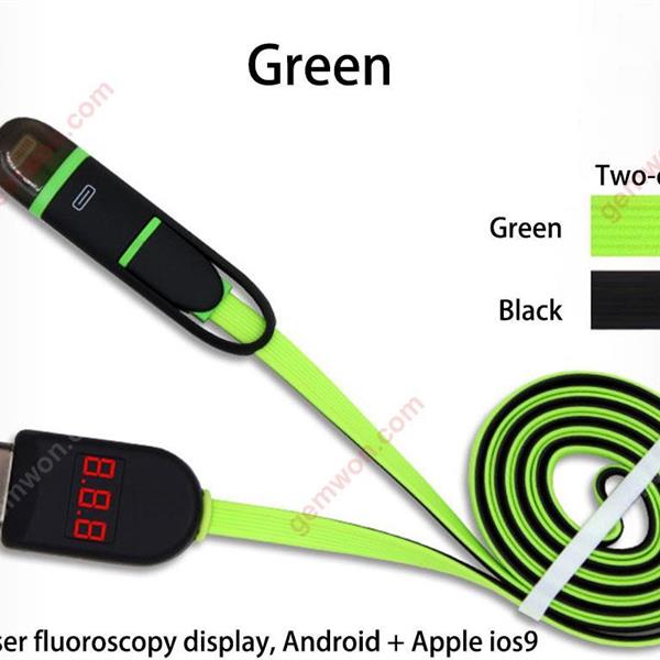 Multi-function new creative usb phone data line intelligent power failure display current voltage fast charging line，Green Charger & Data Cable N/A