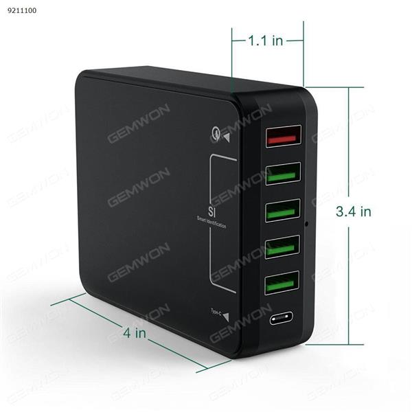 6 Ports USB wall charger ,Type-c 5V-3A, Quick charger,input 100-240v 50/60hz ,5v-8A MAX ,5 Ports USB ,1 TYPE-C ,UK Black Audio & Video Converter N/A