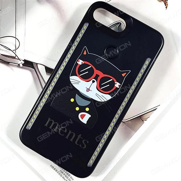 cartoonMr Cat Mobile phone shell Selfie LED Light, IPhone 6p/6S/7/8LED Light Up Selfie Luminous Phone Cover Case，Black Selfie LED Light IPHONE 6/6S /7/ 8