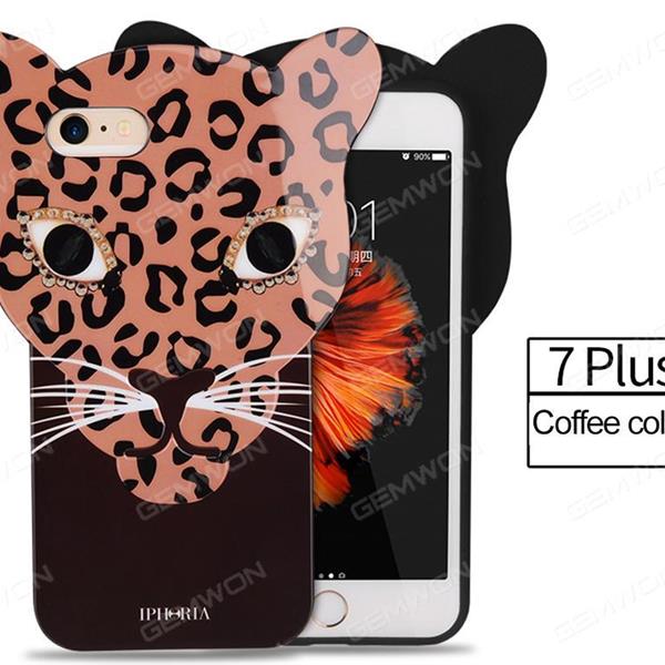 iphone7 plus three-dimensional leopard ears, silicone full protection cover, mobile phone shell brown Case iPhone7 plus