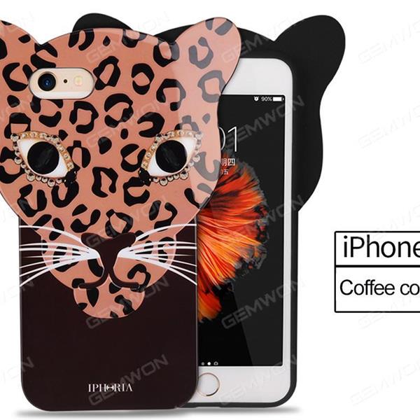 iphone7 three-dimensional leopard ears, silicone full protection cover, mobile phone shell brown Case iPhone7