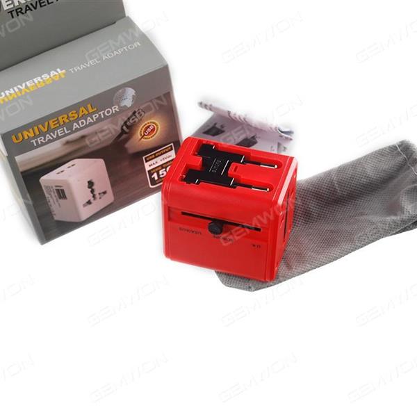 MULIT-Nation Travel , Adapter With USB charger ,2USB .,AC POWER Rating  6A max .100-240V.5V 1A.AU EU UA UK .RED Charger & Data Cable N/A