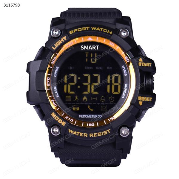 EX16 Smart watch, New Sport smart watch buzzer sound alarm sport monitor IP67 waterproof burned calory men watch remote camera watches, Gold Smart Wear Coolpow
