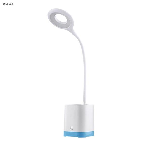WS-8002 Creative charging led desk lamp with charging treasure function Bedside desk bedroom student learning three-color stepless dimming touch folding pen holder lamp（Blue） table lamp WS-8002
