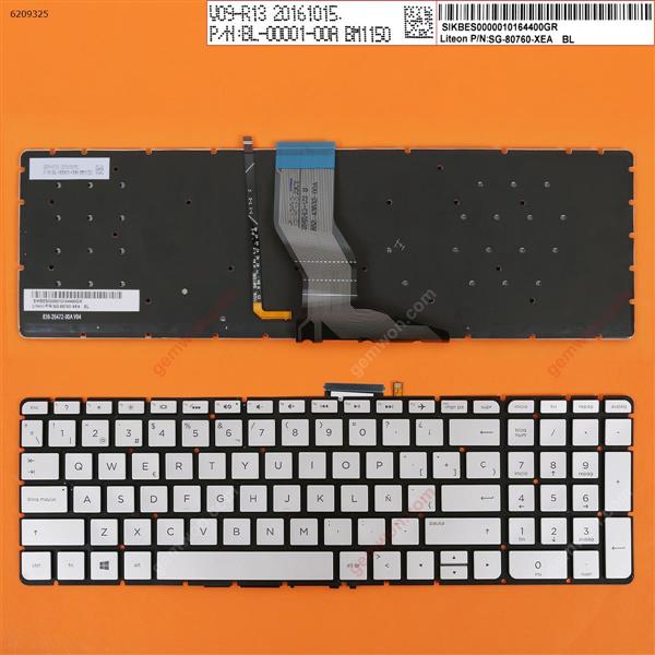 HP Pavilion 15-AB SILVER(Backlit,Without FRAME,Small Enter,Win8) SP V150646DS1 Laptop Keyboard (OEM-B)