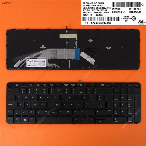 HP Probook 650 G2 655 G2 BLACK FRAME BLACK(Backlit,With point,For Win8) Reprint Big Enter US N/A Laptop Keyboard (Reprint)