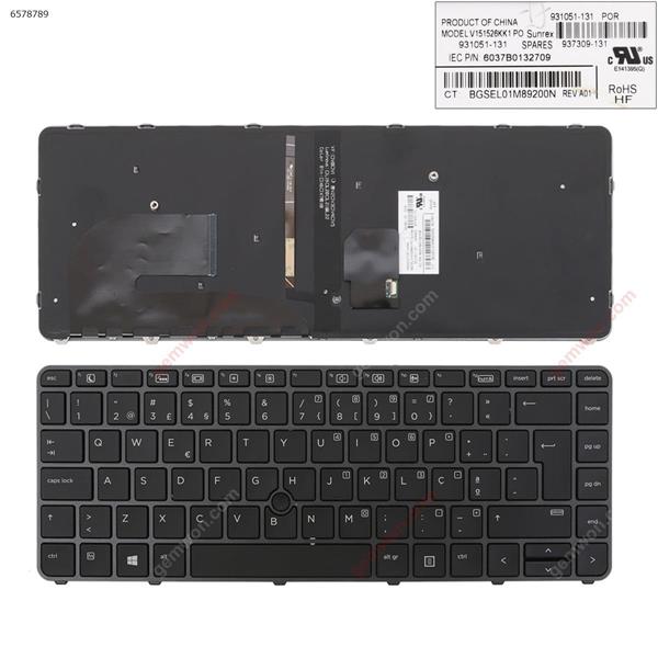 HP EliteBook 840 G3 GRAY FRAME BLACK (with point,Backlit,Win8) PO N/A Laptop Keyboard (OEM-B)