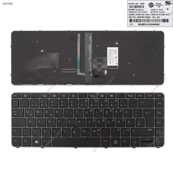 HP EliteBook 840 G3 GRAY FRAME BLACK (with point, Backlit,Win8) GR 6037B0113338 Laptop Keyboard (OEM-A)