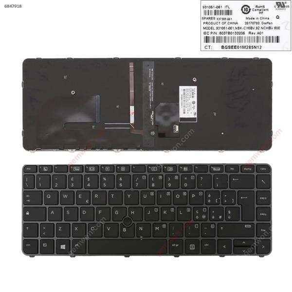 HP EliteBook 840 G3 GRAY FRAME BLACK (with point,Backlit,Win8) IT 6037B0133206 Laptop Keyboard (OEM-B)