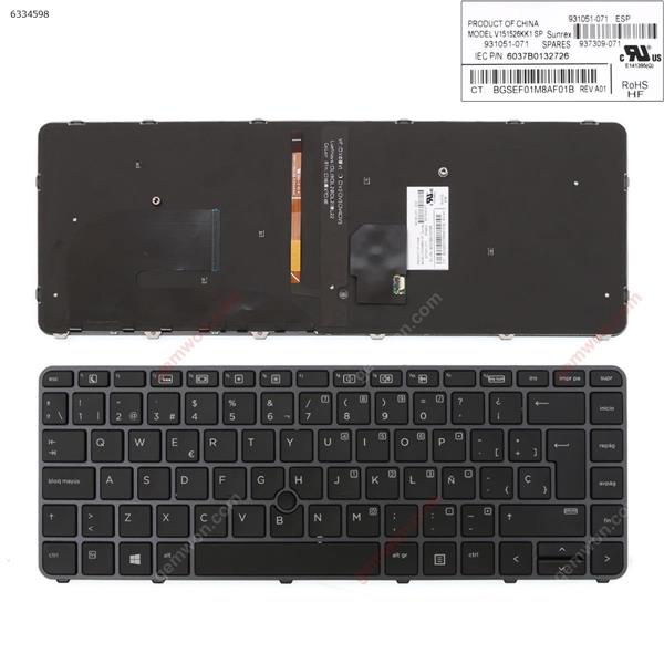 HP EliteBook 840 G3 GRAY FRAME BLACK (with point, Backlit,Win8) SP 6037B0113316 Laptop Keyboard (OEM-A)