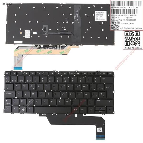 HP EliteBook 1030 G2 x360 BLACK （With Backlit Board，Win8）Version 2	 SP HPM16A6 927592 SF-2196 002L16A66LH C03 Laptop Keyboard (OEM-A)