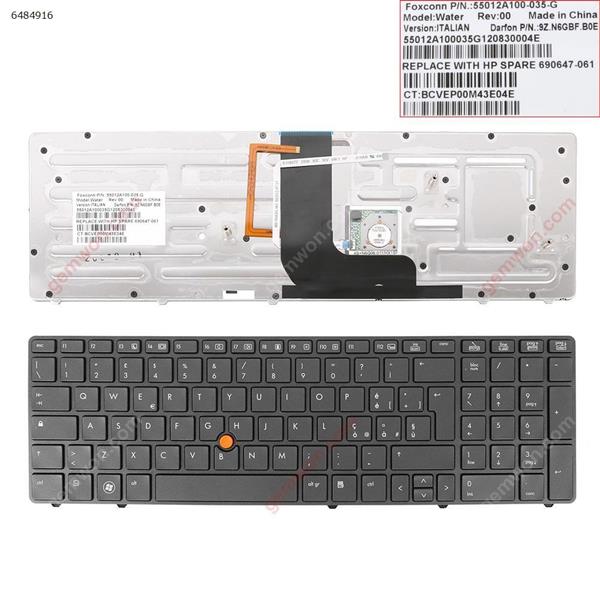 HP  8570W GRAY FRAME GRAY(With Point stick,Backlit) IT 8560W Laptop Keyboard (OEM-B)