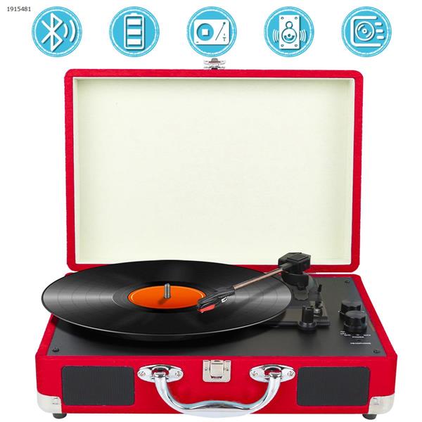Portable retro phonograph vinyl record player，red Bluetooth Speakers MDY-1603