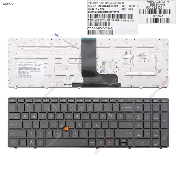 HP 8560W 8570W GRAY FRAME GRAY(With Point stick) US 55010S400-035-G 652682-001 HX0PF 9Z.N6GPF.001 55011 T700-035-G Laptop Keyboard (OEM-A)