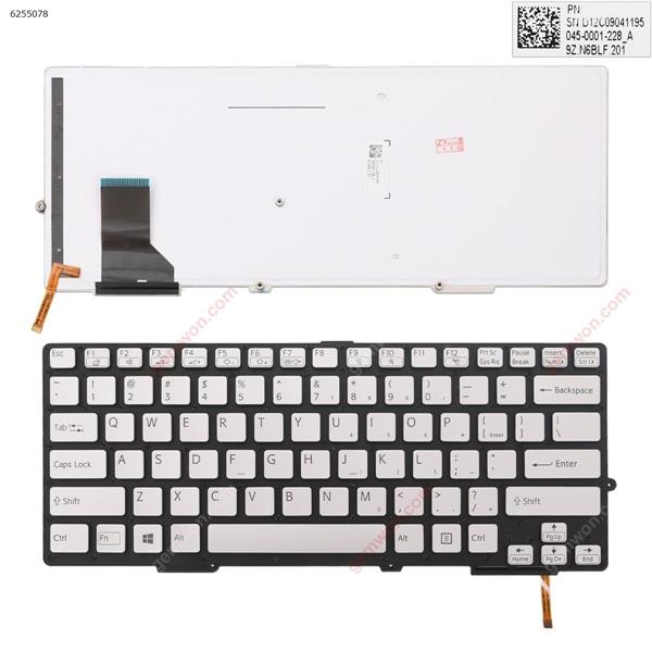 SONY SVS13   SILVER  (Without FRAME，Backlit， Without foil，WIN 8) US N/A Laptop Keyboard (OEM-B)