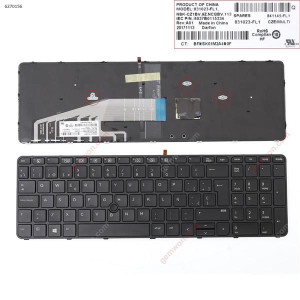 HP  Probook 650 G2   655 G2  BLACK   (Black  Frame   Backlit , With Point stick)  SP N/A Laptop Keyboard (A+)