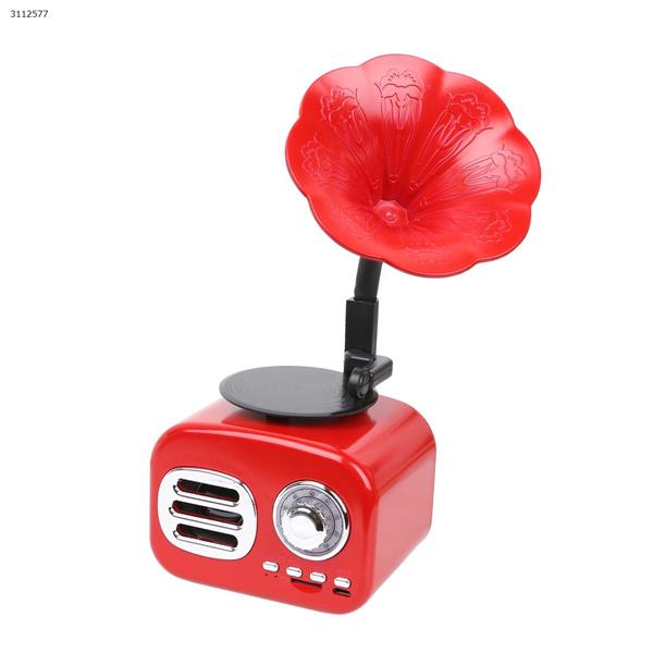 Retro phonograph, mobile phone outdoor TF card Bluetooth audio radio player，red Bluetooth Speakers Gramophone FT05