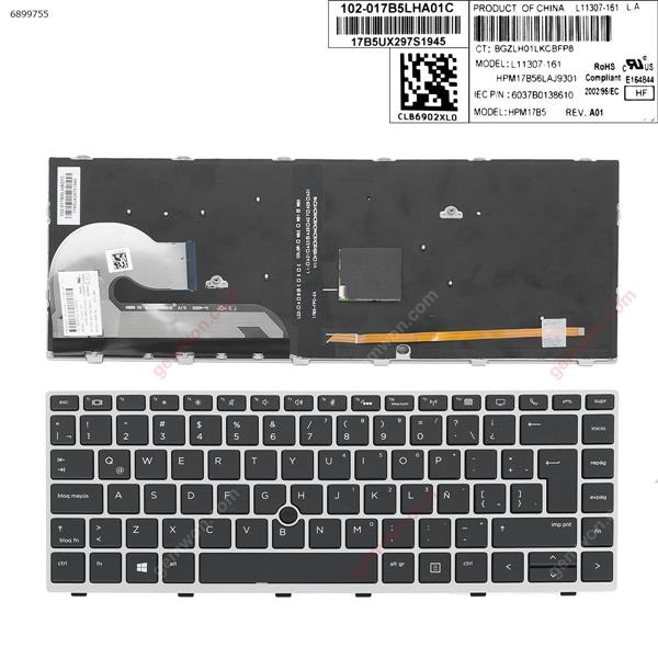 HP EliteBook 840 G5 SILVER FRAME BLACK (with point, Backlit)  LA 6037B0138610 Laptop Keyboard (OEM-A)