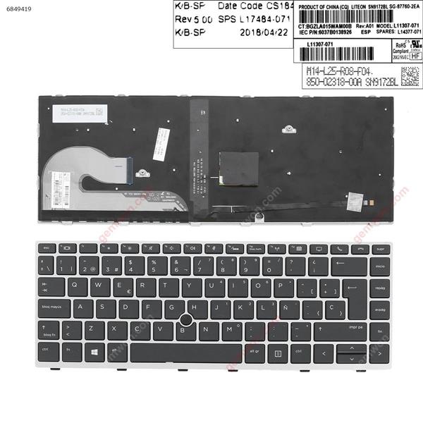 HP EliteBook 840 G5 SILVER FRAME BLACK (with point, Backlit)  SP 6037B0138626；6037B0138926 Laptop Keyboard (Reprint)