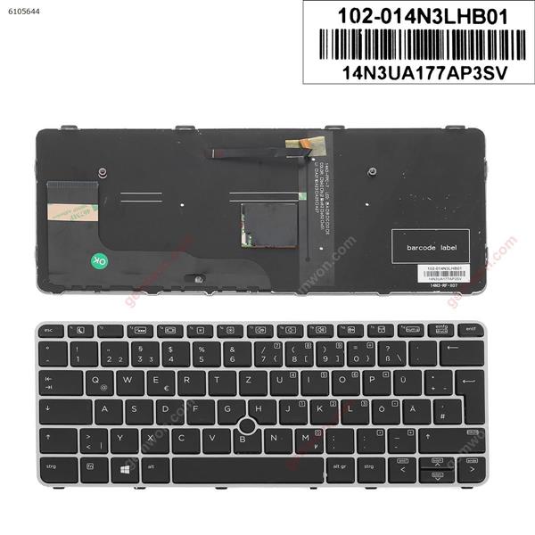 HP EliteBook 820 G3 SILVER FRAME BLACK (Backlit,with point,Win8) GR 6037B0112904 Laptop Keyboard (OEM-A)