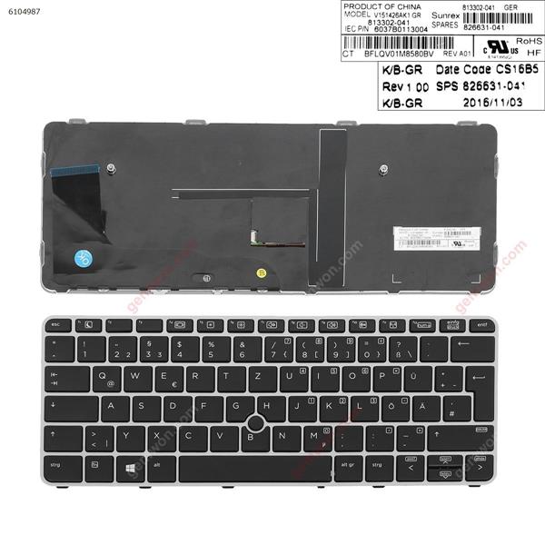 HP EliteBook 820 G3 SILVER FRAME BLACK (with point,Win8) GR 6037B0113004 Laptop Keyboard (OEM-A)