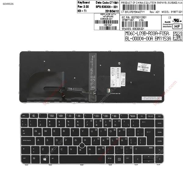 HP EliteBook 840 G3 SILVER FRAME BLACK (Backlit  ,with point ) LA 6037B0113301 Laptop Keyboard (OEM-A)