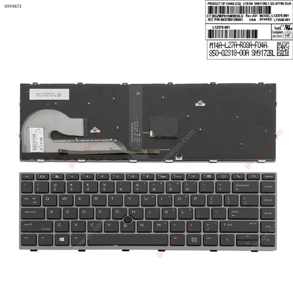 HP EliteBook 840 G5 GARY FRAME BLACK (with point, Backlit, Win8)  US 6037B0138001 Laptop Keyboard (OEM-A)