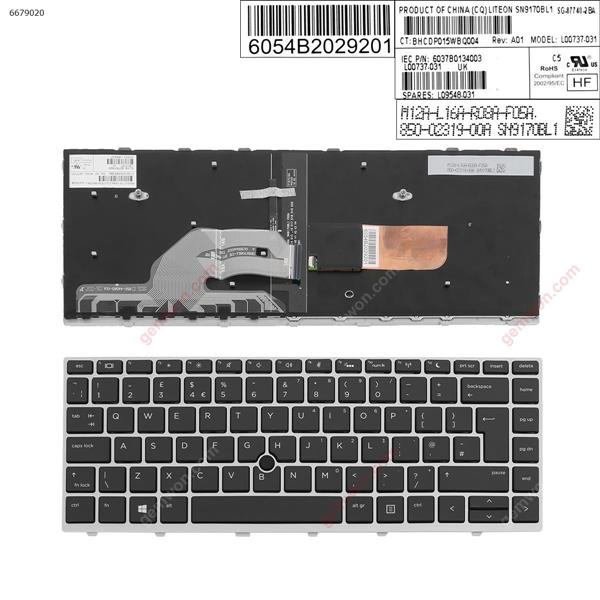 HP Probook 430 G5 440 G5 445 G5 Silver FRAME BLACK (  Backlit,   With Point stick   )  UK 6037B0134003 Laptop Keyboard (A+)