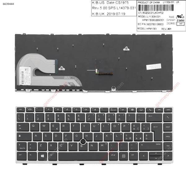 HP EliteBook 840 G5  SILVER FRAME BLACK (with point )  IT 6037B0138806 Laptop Keyboard (OEM-A)