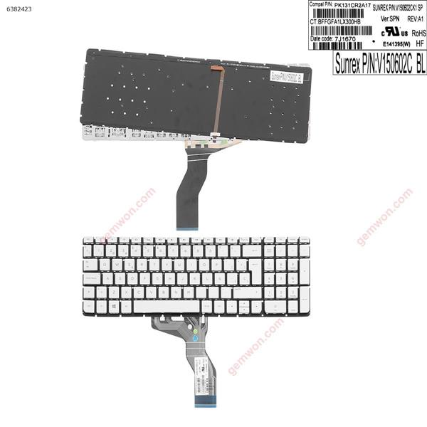 HP Pavilion 15-AB SILVER(Backlit,Without FRAME,Win8) SP PK131CR2A17 Laptop Keyboard (OEM-A)