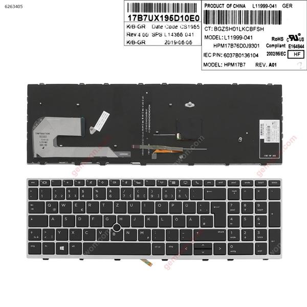 HP EliteBook 850 G5  SILVER FRAME BLACK (Backlit ,  with point  Reprint)  GR SOE-NCB1694 AG-6800 3-1Y 6037B0136117  L11999-B71 HPM17B76S0J9301 V162826DK1 SQNR191DS Laptop Keyboard (OEM-B)