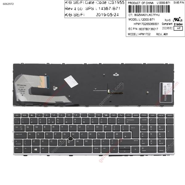 HP EliteBook 850 G5  SILVER FRAME BLACK (  with point )  UK 6037B0136007 Laptop Keyboard (OEM-A)