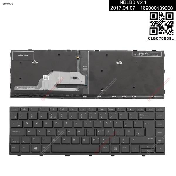 HP Probook 430 G5 440 G5 445 G5 BLACK FRAME BLACK ，(Backlit，Without  Point stick) UK 2B-BB020Q100 Laptop Keyboard (OEM-A)
