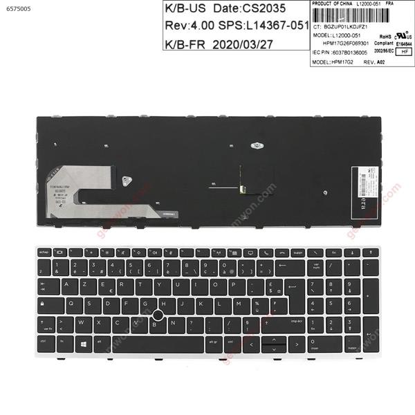 HP EliteBook 850 G5  SILVER  FRAME BLACK (  with point )  FR 6037B0136005 Laptop Keyboard (OEM-A)