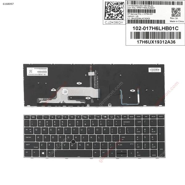 HP  zbook 15 g5 17 g5 Gray FRAME BLACK (with point,Backlit,Win8) US N/A Laptop Keyboard (OEM-A)