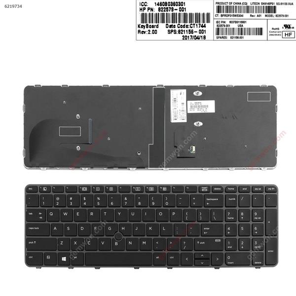 HP EliteBook 755 G3 850 G3 850 G4 ZBook 15u G3 G4 GRAY FRAME BLACK (with point,,Win8)  US 822579-001 Laptop Keyboard (A+)