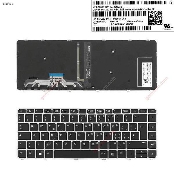 HP EliteBook 1040 G3 SILVER FRAME BLACK ( Backlit,Win8)  IT 818252-061 Laptop Keyboard (OEM-A)